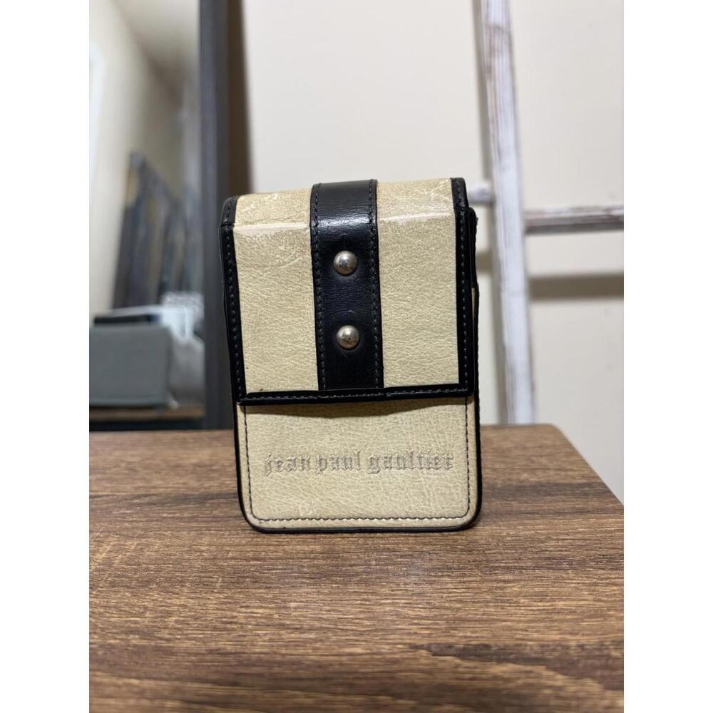 Jean Paul Gaultier Beige Black Leather Boxy Cigarette Case